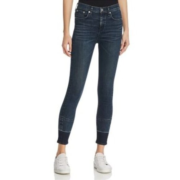 Rag & Bone High Rise Ankle Skinny Dark Vee Wash Jeans 32 - Picture 1 of 4